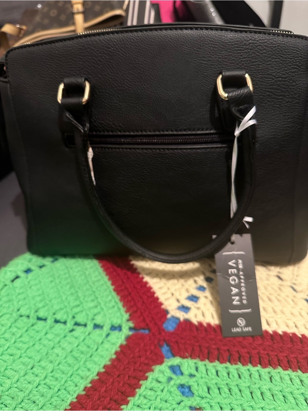Vegan Black Satchel with Gold Hardware - Everyday Structured Bag
